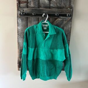 Women's Vintage Rallye 100% Cotton Long Sleeved Collared Teal & Green